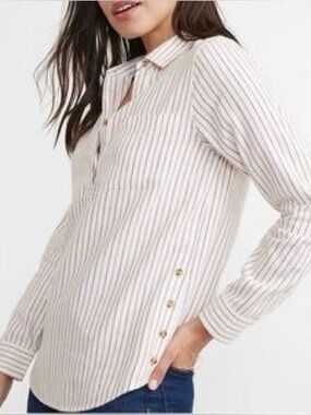 Marine Layer Dakota Popover Henna Stripe Long Sleeve Tunic Shirt. Small